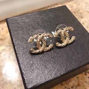 Authentic Chanel Twist Light Gold Rhinestone Studs